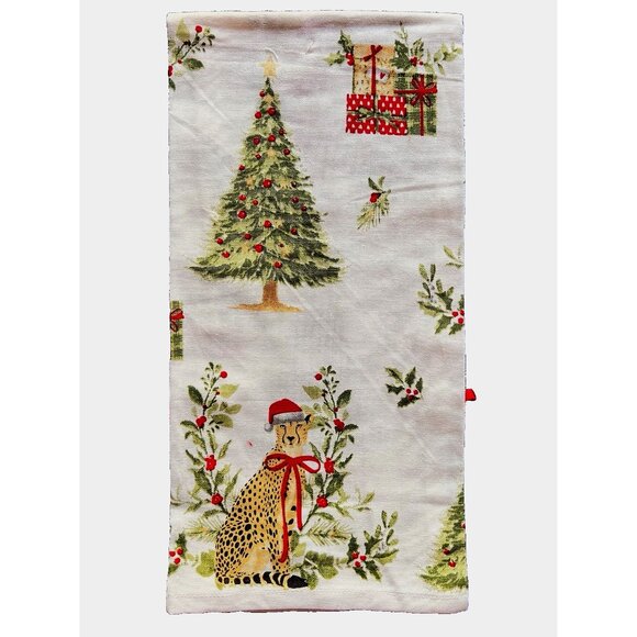 CHRISTMAS CHEETAH Kitchen Towel Set of 2 Embroidered BEADED Detailed 20" x 28 - Picture 9 of 10
